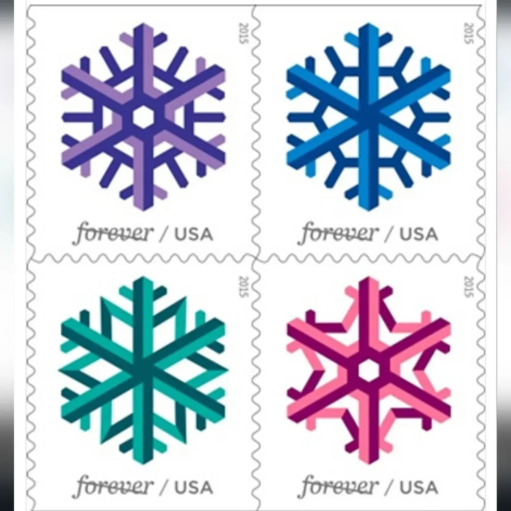 100 Geometric Snowflakes 2015 Forever Stamps‎ USPS Postage Christmas Cards Mail